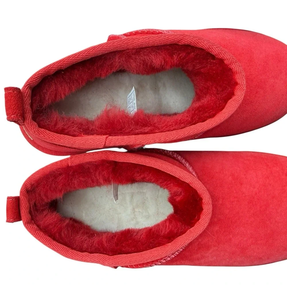 UGG Classic Ultra Mini Samba Red Suede Fur Comfort Womens Boots SZ US 9 NIB Read